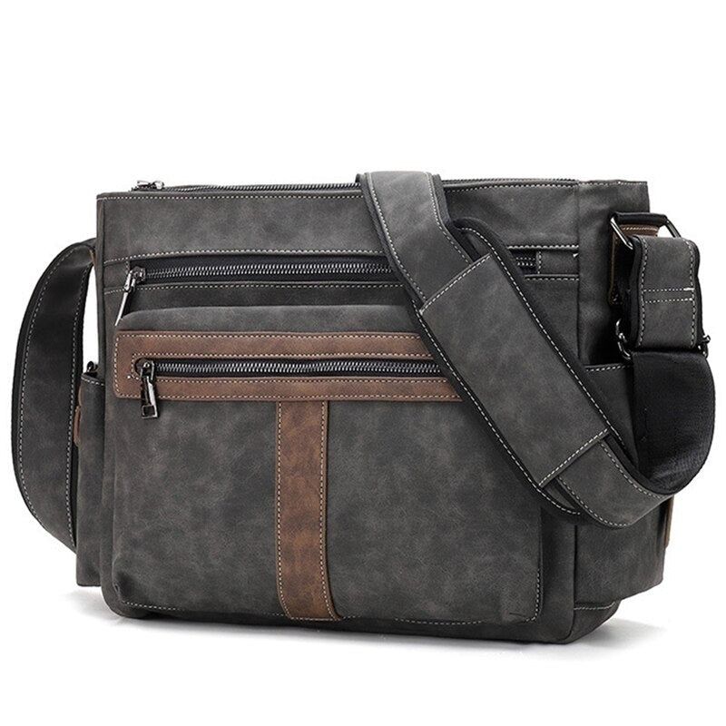 Heren Lederen Schoudertassen Casual Vintage Crossbody Tas Grote Capaciteit Reistassen Messenger Bag Schooltassen - Grijs