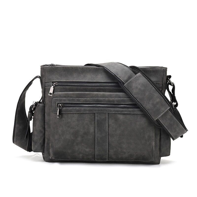 Heren Lederen Schoudertassen Casual Vintage Crossbody Tas Grote Capaciteit Reistassen Messenger Bag Schooltassen - Grijs