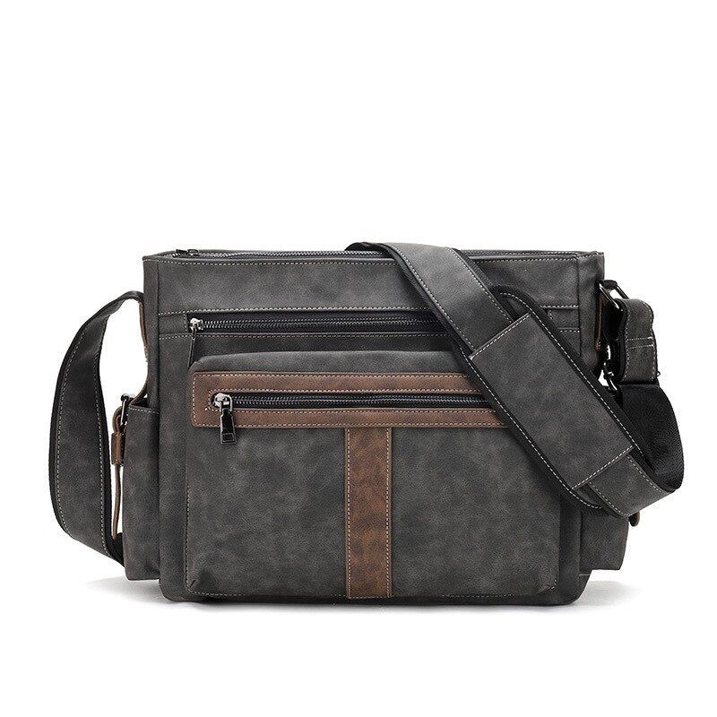 Heren Lederen Schoudertassen Casual Vintage Crossbody Tas Grote Capaciteit Reistassen Messenger Bag Schooltassen - Grijs