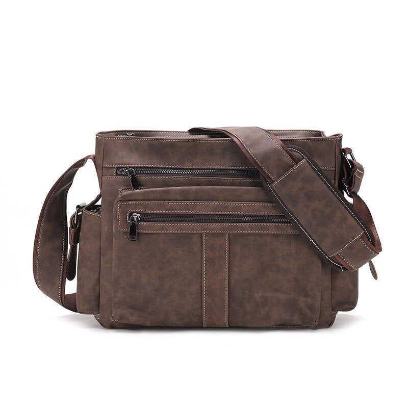 Heren Lederen Schoudertassen Casual Vintage Crossbody Tas Grote Capaciteit Reistassen Messenger Bag Schooltassen - Grijs