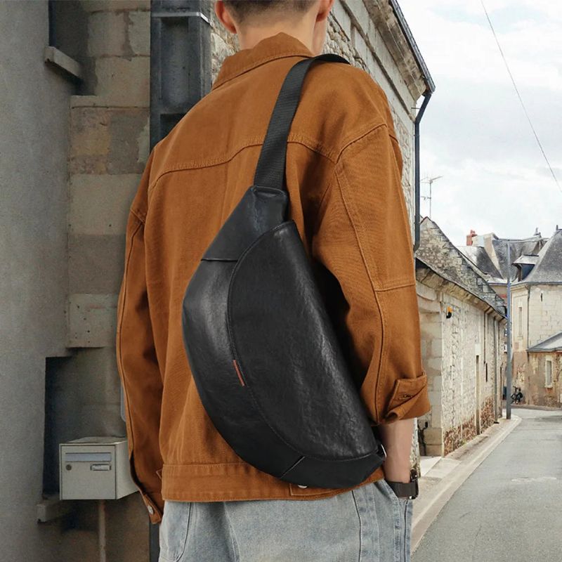 Heren Lederen Tas Crossbody Tas Voor Mannelijke Reisslingborsttassen Messenger Bags - Zwart