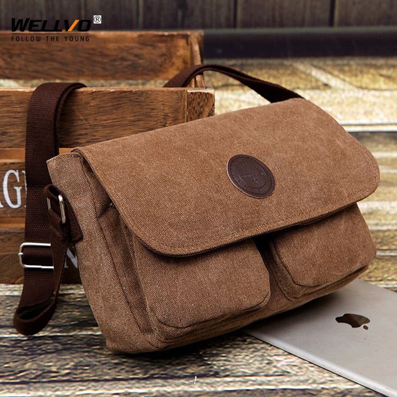 Heren Messenger Bags Canvas Schoudertas Casual Stijl Schooltassen Effen Crossbody Tas Retro Kleine Tassen - Zwart