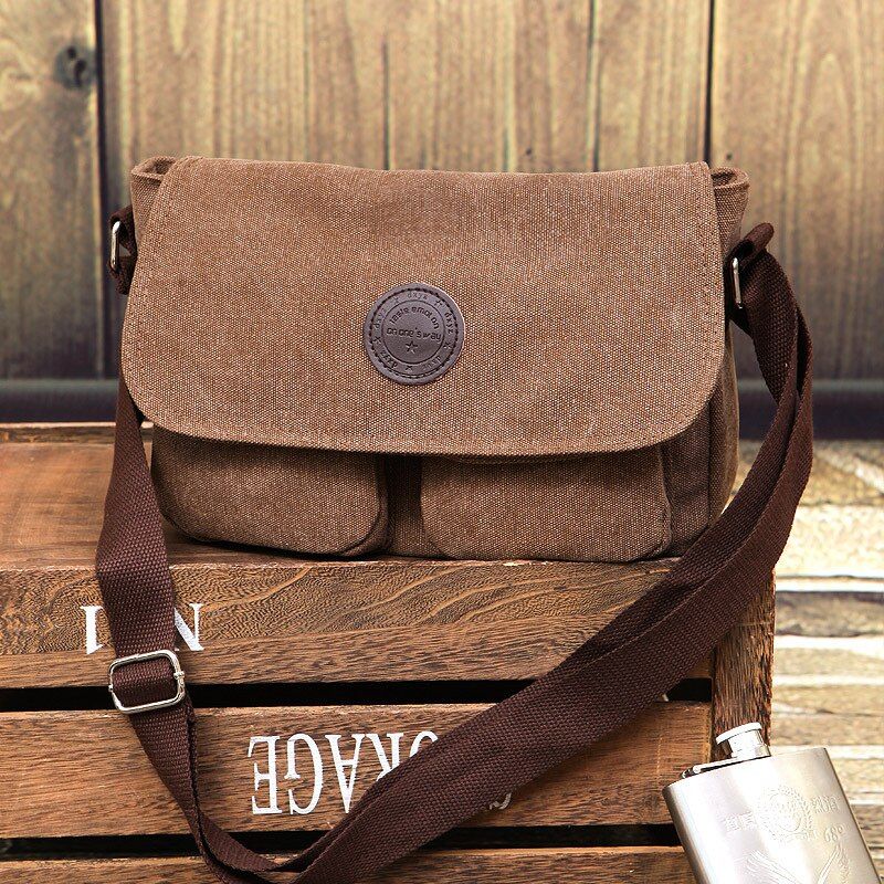 Heren Messenger Bags Canvas Schoudertas Casual Stijl Schooltassen Effen Crossbody Tas Retro Kleine Tassen - Zwart