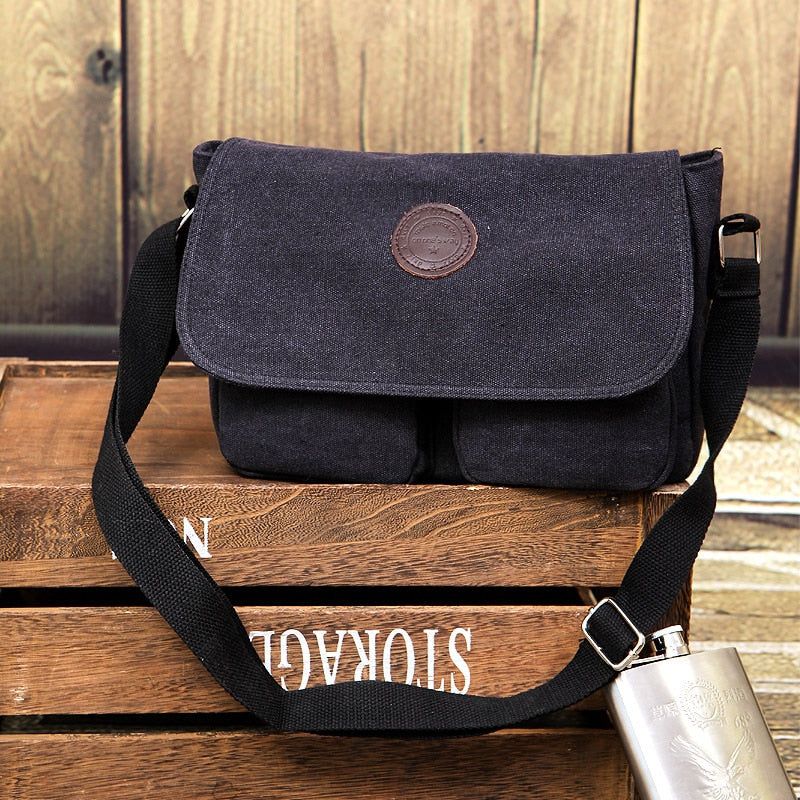 Heren Messenger Bags Canvas Schoudertas Casual Stijl Schooltassen Effen Crossbody Tas Retro Kleine Tassen - Zwart