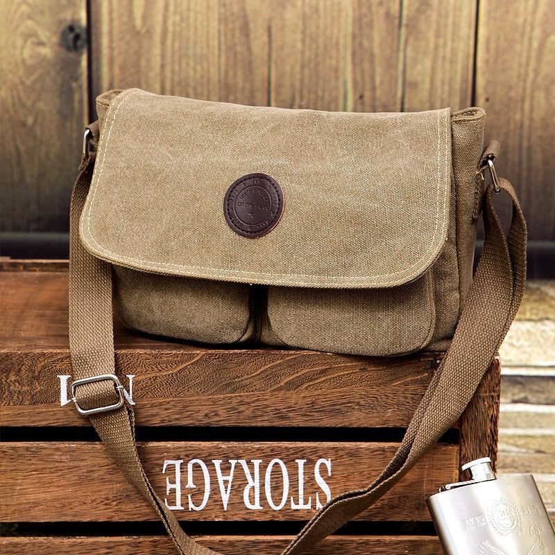 Heren Messenger Bags Canvas Schoudertas Casual Stijl Schooltassen Effen Crossbody Tas Retro Kleine Tassen - Zwart