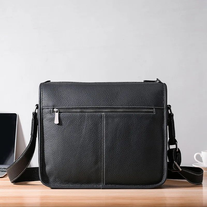 Heren Messenger Bags Van Echt Leer Zakelijke Crossbodytassen Leren Tassen - Zwart