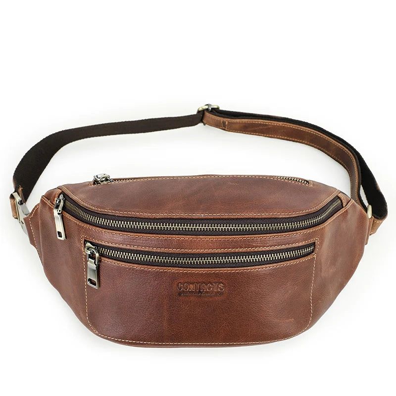 Heuptas Voor Heren Echt Leer Reisheuptasje Casual Crossbody Borsttassen Handtas - Bruin