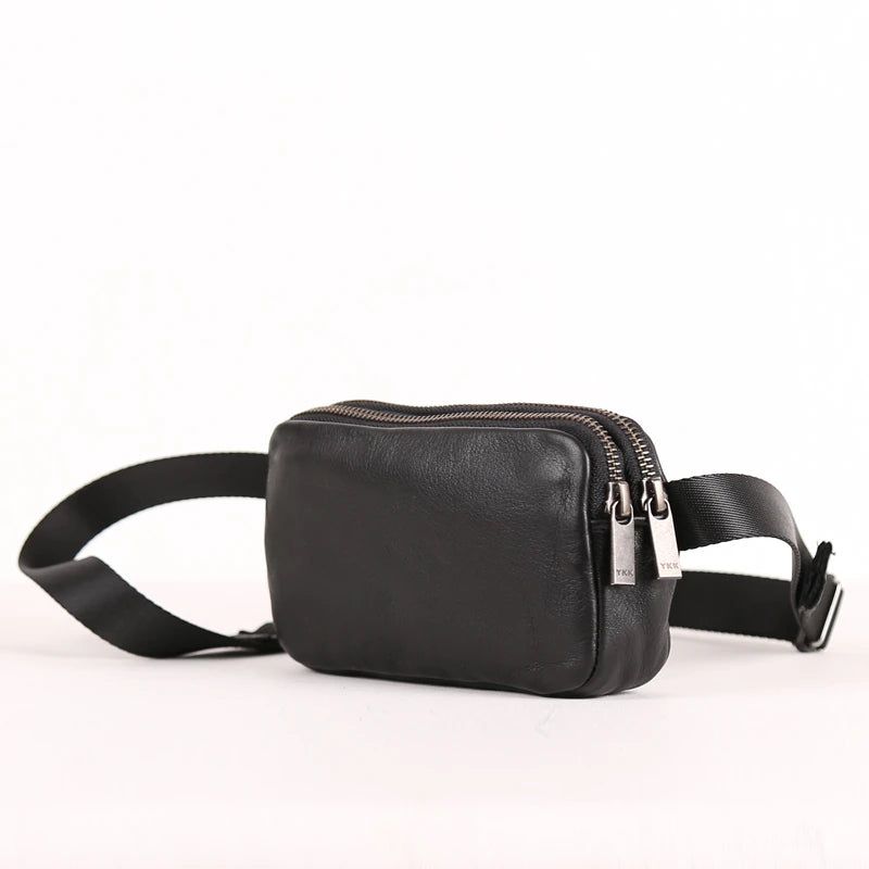 Heuptassen Heren Echt Lederen Borsttassen Top Handgemaakte Kleine Messenger Crossbody Bag Mini Travel - Zwart