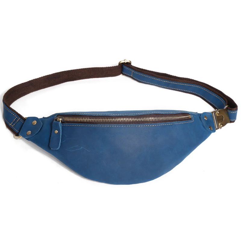 Lederen Herenborsttas Sling-schouderborsttas Case Pouch Kleine Herenriem Heuptas - Blauw