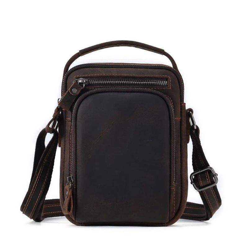 Lederen Kleine Schoudertassen Mannelijke Crossbody Tas - Koffie