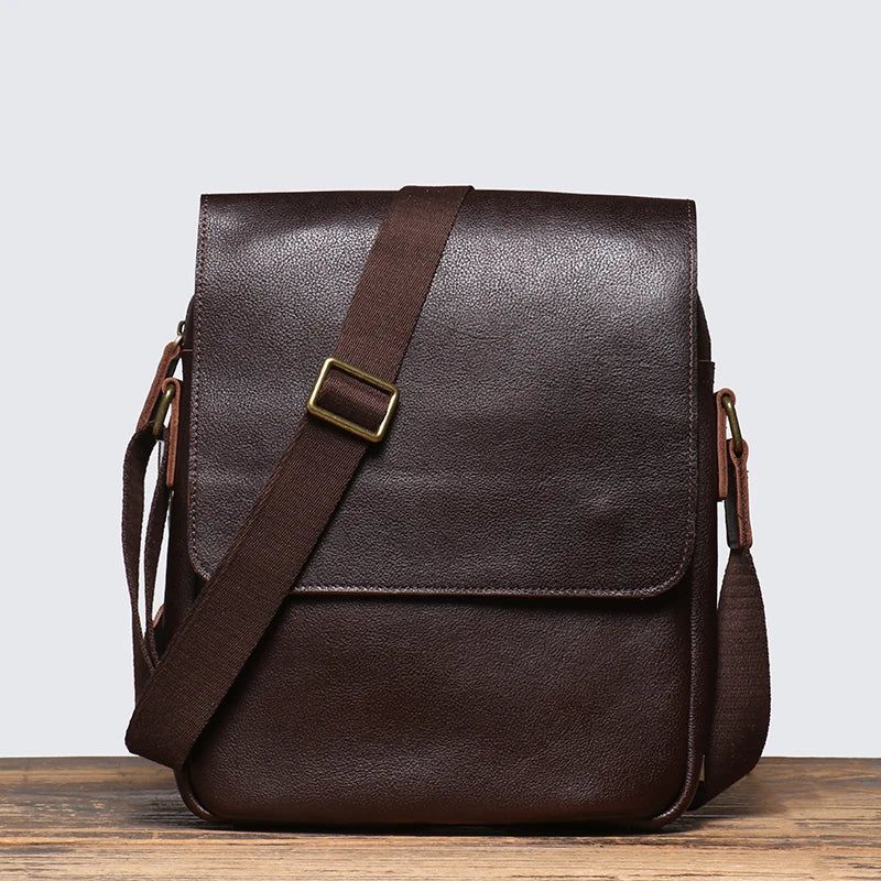 Lederen Schoudertas Voor Heren Vintage Tas Plantaardig Gelooid Leer Crossbody - Koffie