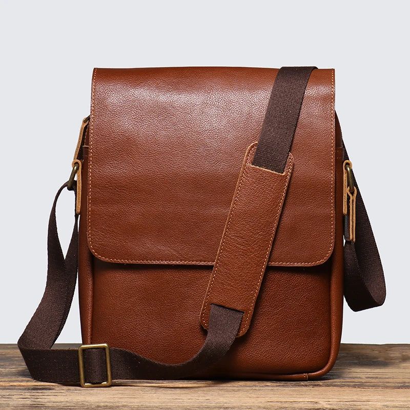 Lederen Schoudertas Voor Heren Vintage Tas Plantaardig Gelooid Leer Crossbody - Koffie