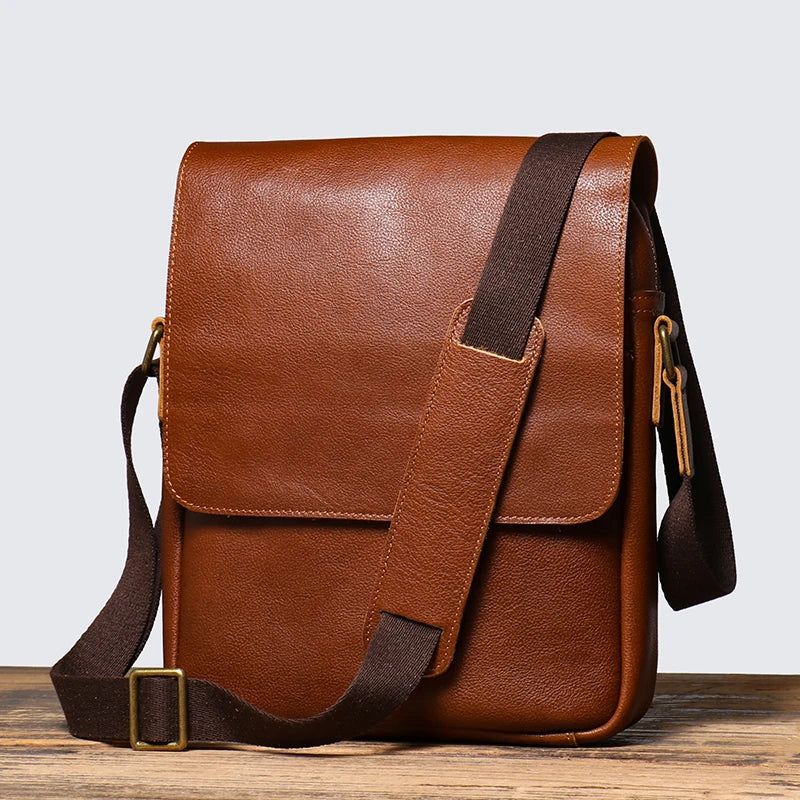 Lederen Schoudertas Voor Heren Vintage Tas Plantaardig Gelooid Leer Crossbody - Koffie