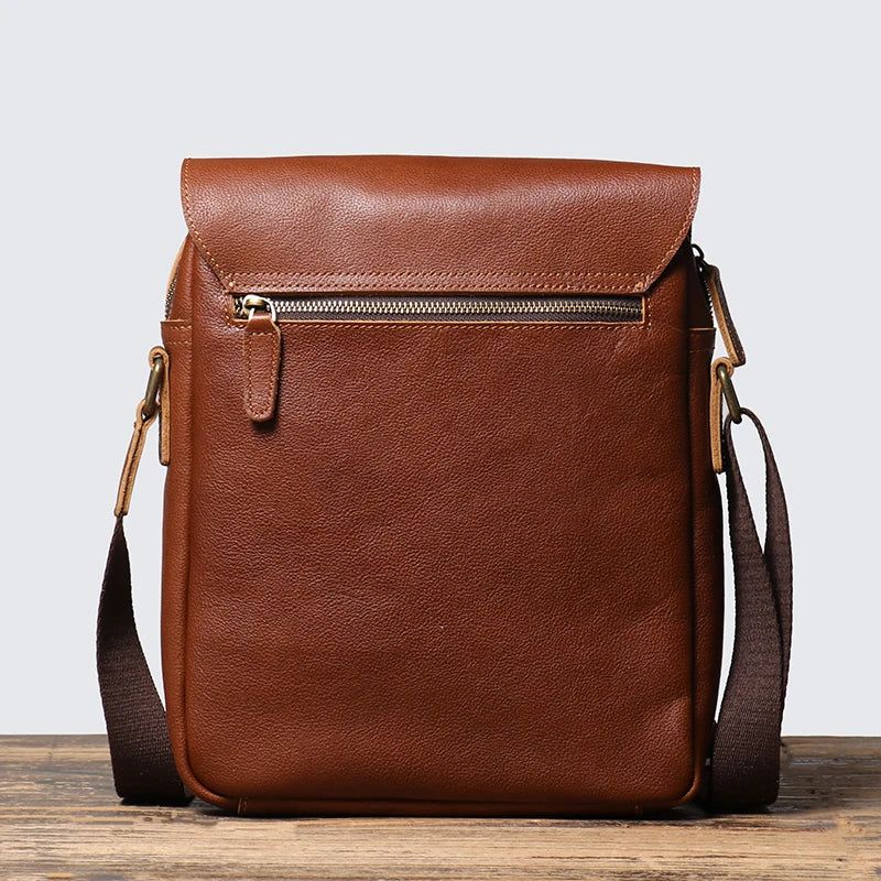 Lederen Schoudertas Voor Heren Vintage Tas Plantaardig Gelooid Leer Crossbody - Koffie