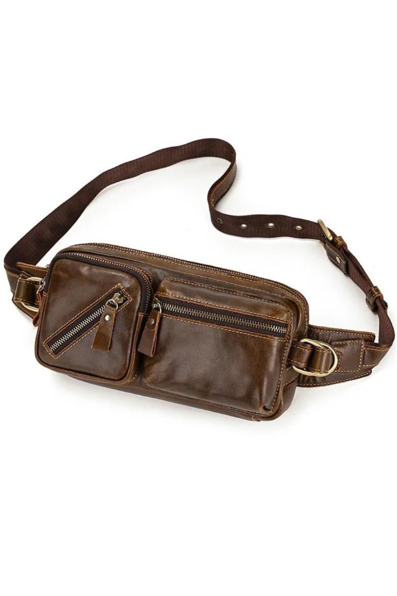 Leren Borsttas Crossbodytas Heuptas Casual Voor Heren