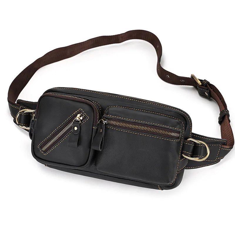 Leren Borsttas Crossbodytas Heuptas Casual Voor Heren - Zwart