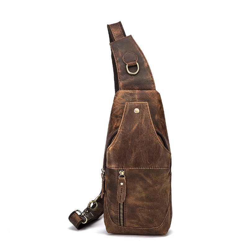 Leren Casual Reisborst-slingbag Design Vintage Schoudertas Cross-body Tas Voor Heren - Zilver