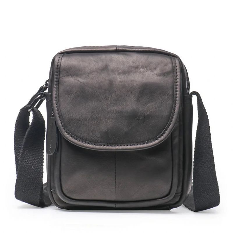 Leren Eenvoudige Schoudertas Voor Heren Crossbody Herentas - Zwart