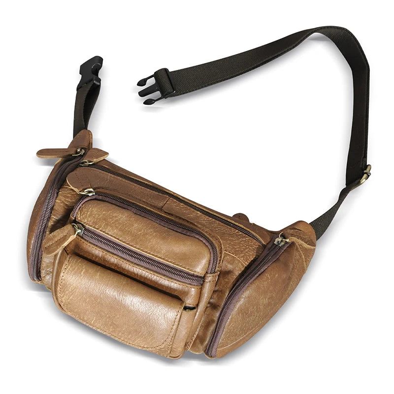 Leren Reizen Retro Fanny Heuptas Borsttas Sling Bag Case Voor Heren - Bruin