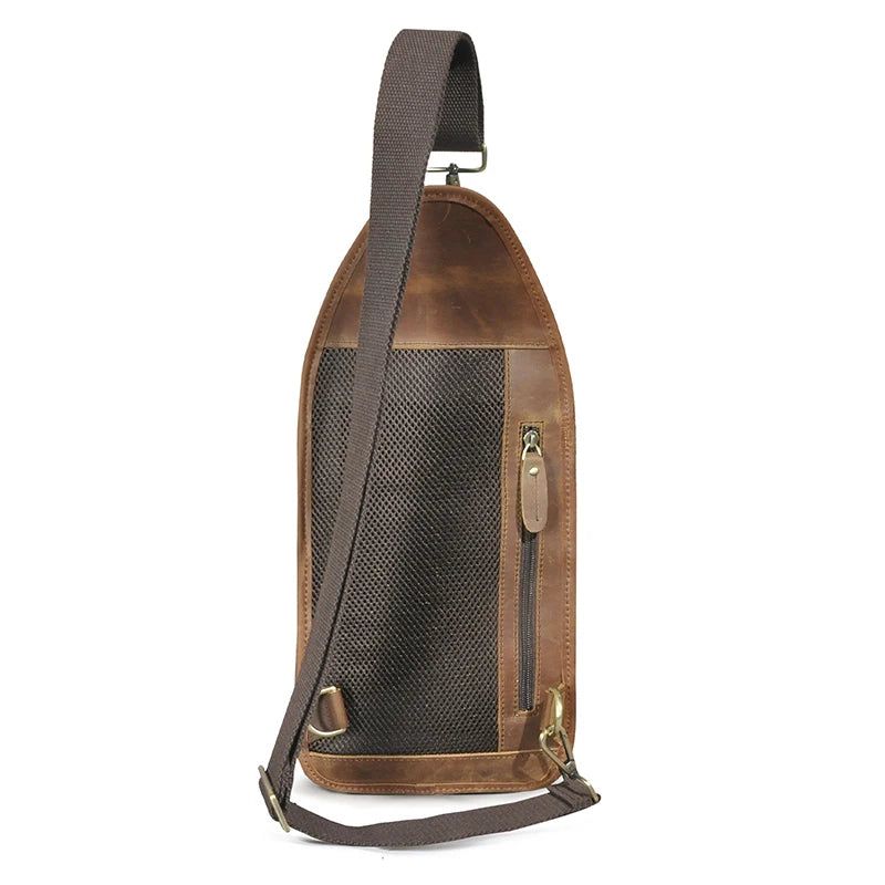 Leren Retro Borsttas Sling Bag Design Reizen Een Schoudertas Rugzak Voor Heren - Bruin