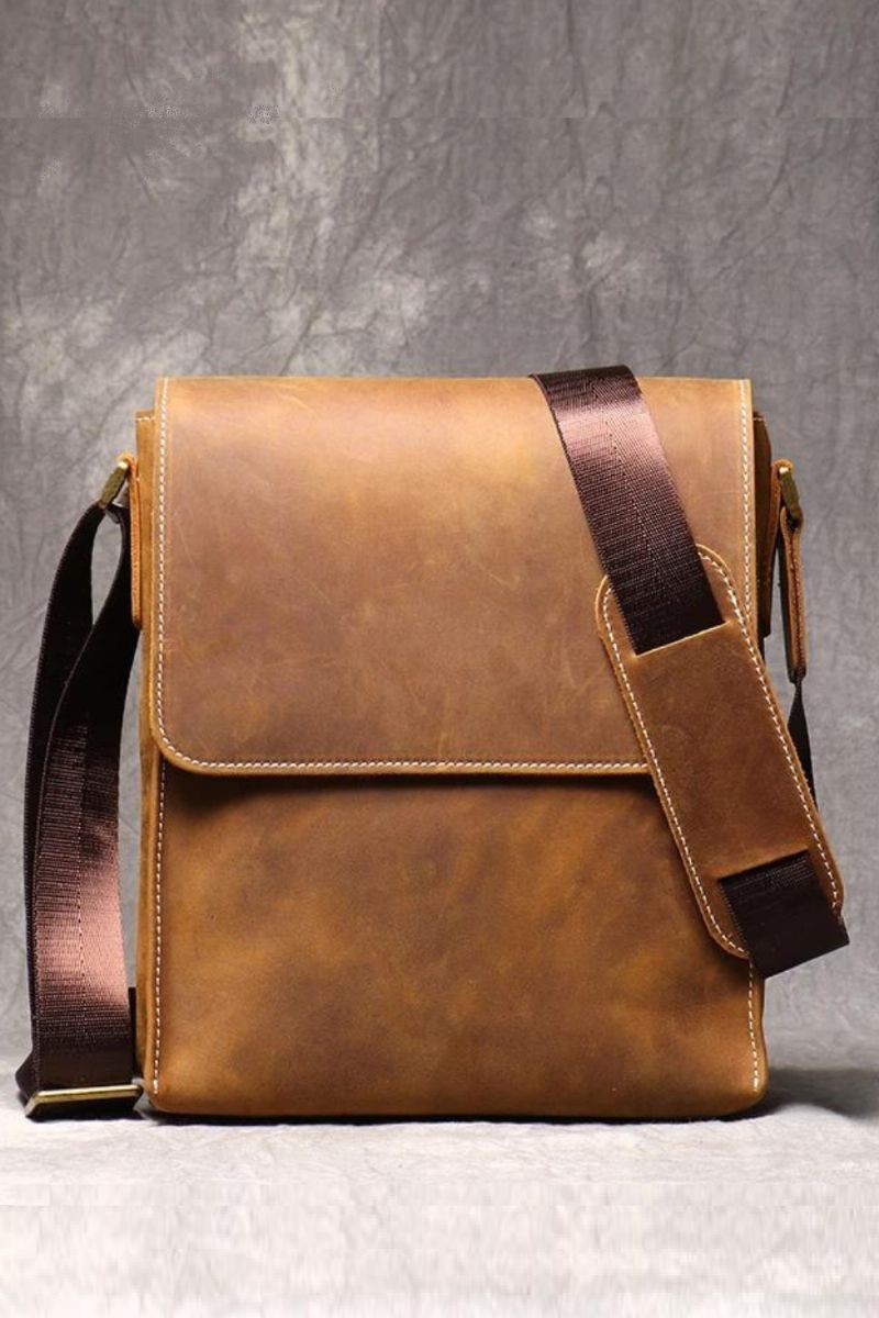 Leren Schoudertas Herentas Bruin Crossbody Casual Schoudertassen Met Magnetische Gesp En Klep