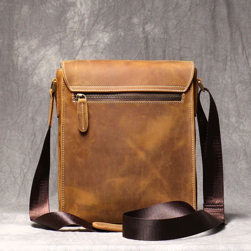 Leren Schoudertas Herentas Bruin Crossbody Casual Schoudertassen Met Magnetische Gesp En Klep - Zwart