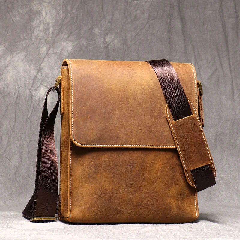 Leren Schoudertas Herentas Bruin Crossbody Casual Schoudertassen Met Magnetische Gesp En Klep - Zwart