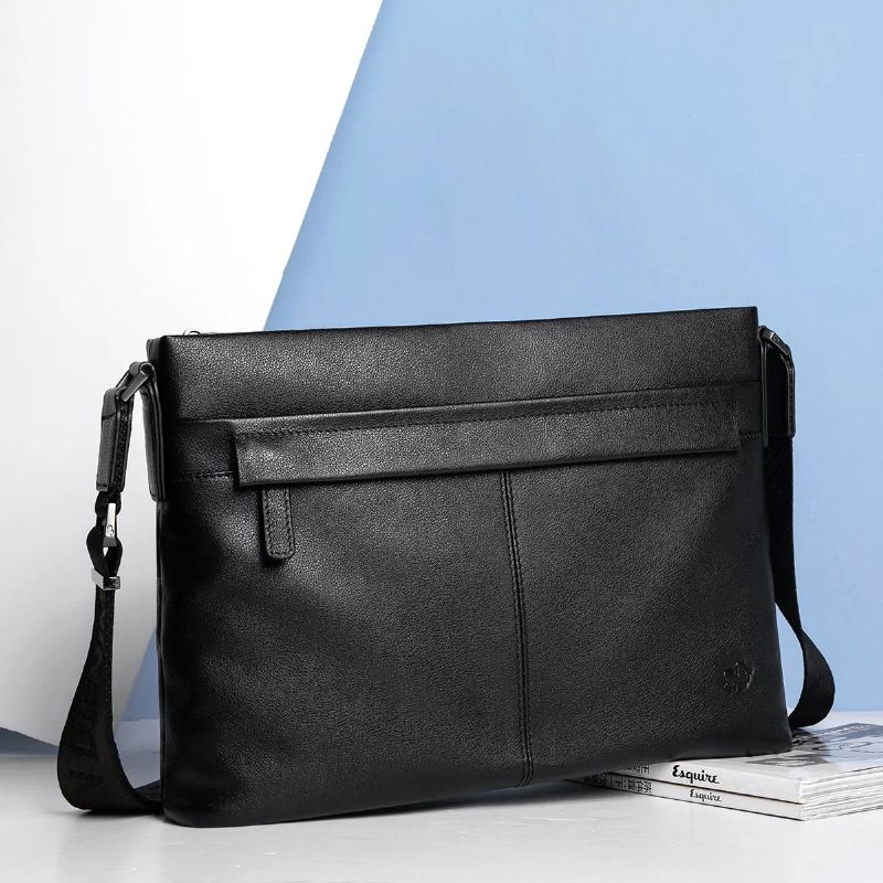 Mannelijke Lederen Messenger Bags Crossbody Casual Tassen Voor Heren Gratis Verzending - Zwart