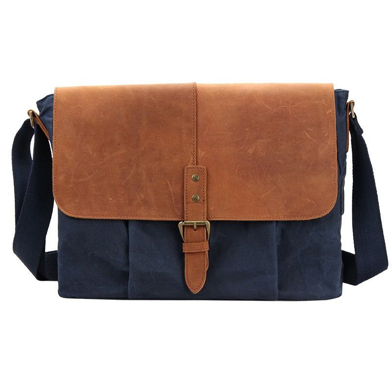 Mannen Canvas Lederen Messenger Bag Mannelijke Casual Vintage Schoudertassen Waterdichte Crossbody Tassen Hoge Kwaliteit Reistas - Grijs