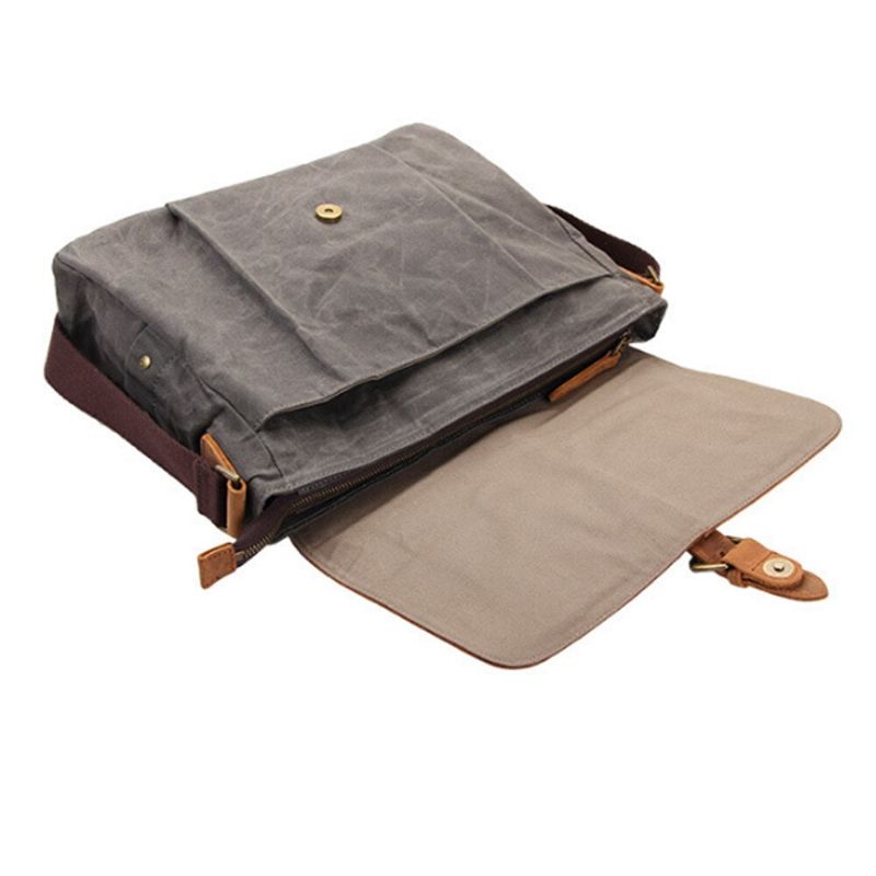 Mannen Canvas Lederen Messenger Bag Mannelijke Casual Vintage Schoudertassen Waterdichte Crossbody Tassen Hoge Kwaliteit Reistas - Grijs