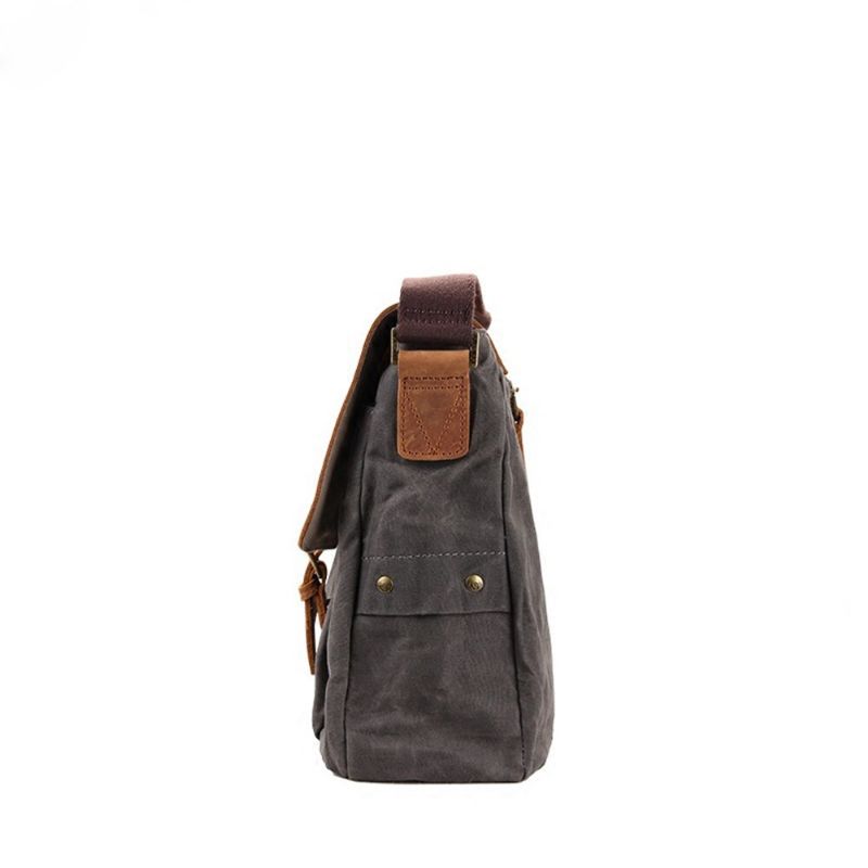 Mannen Canvas Lederen Messenger Bag Mannelijke Casual Vintage Schoudertassen Waterdichte Crossbody Tassen Hoge Kwaliteit Reistas - Grijs