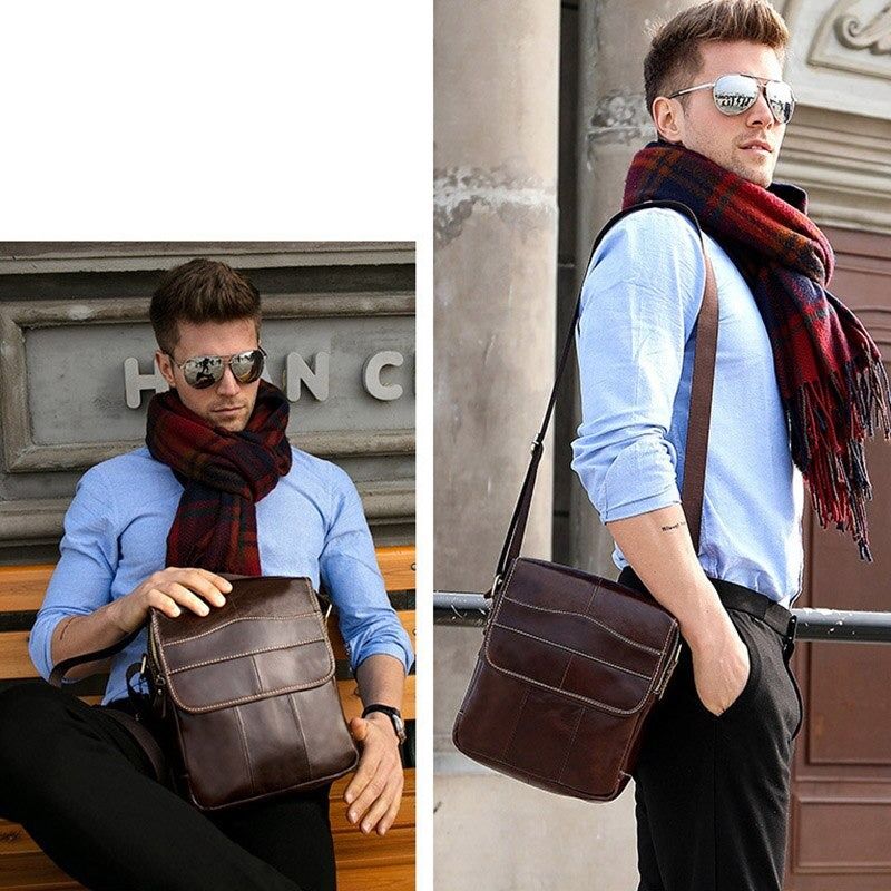 Mannen Crossbodytassen Mannelijke Casual Retro Schoudertas Multi-zakken Pack Hoge Kwaliteit Lederen Tassen Portemonnee - Koffie