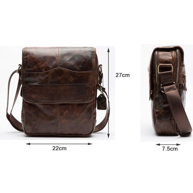 Mannen Crossbodytassen Mannelijke Casual Retro Schoudertas Multi-zakken Pack Hoge Kwaliteit Lederen Tassen Portemonnee - Koffie