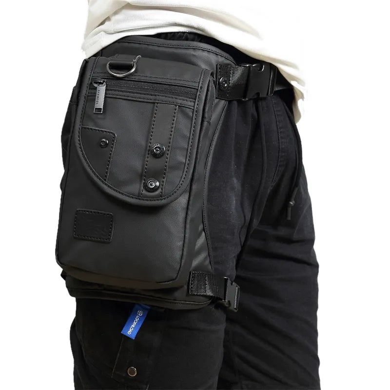 Mannen Taille Heuptasje Drop Leg Dijzak Motorrijder Nylon Canvas Militair/aanval Mannelijke Cross Body Heupriem Heuptassen - Zwart