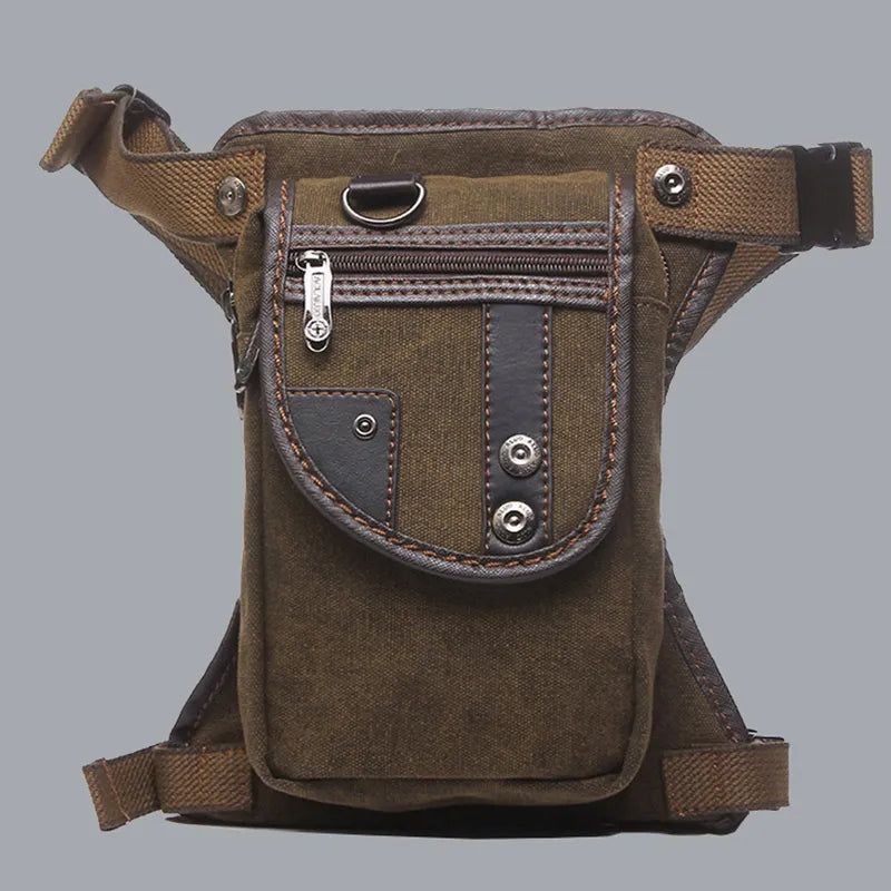 Mannen Taille Heuptasje Drop Leg Dijzak Motorrijder Nylon Canvas Militair/aanval Mannelijke Cross Body Heupriem Heuptassen - Zwart