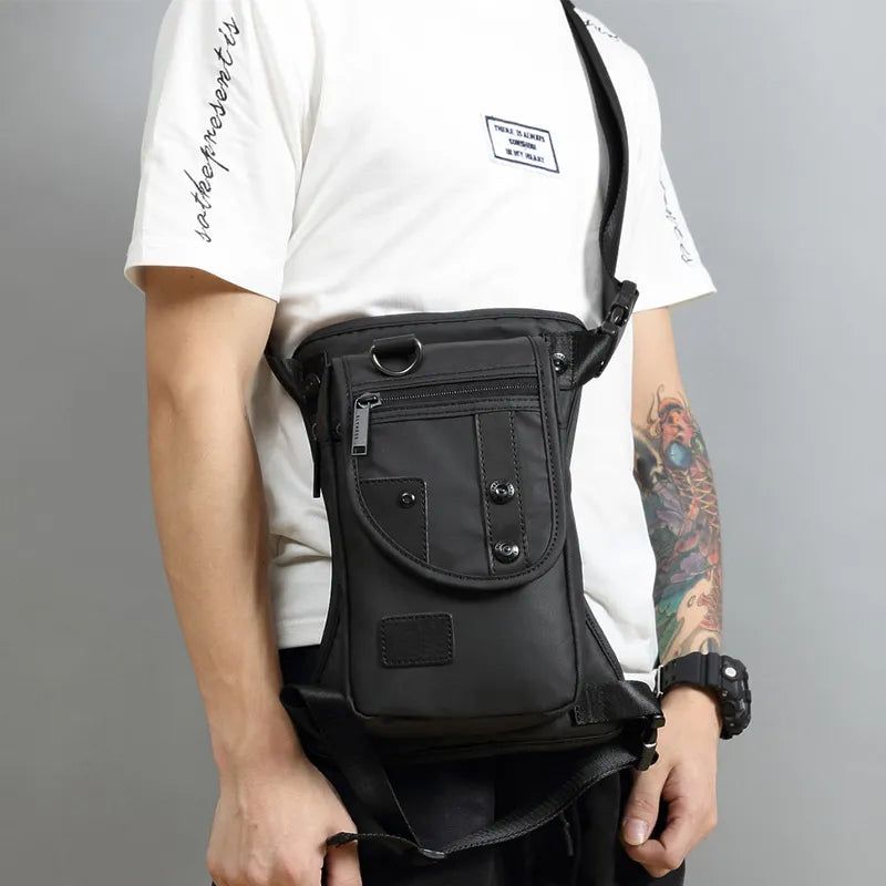 Mannen Taille Heuptasje Drop Leg Dijzak Motorrijder Nylon Canvas Militair/aanval Mannelijke Cross Body Heupriem Heuptassen - Zwart