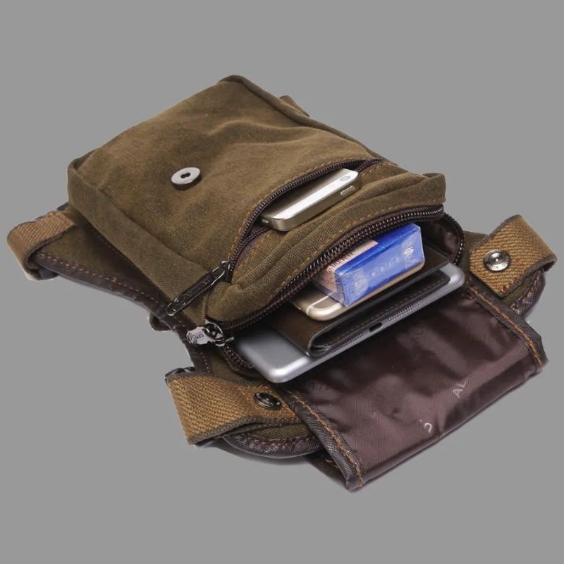 Mannen Taille Heuptasje Drop Leg Dijzak Motorrijder Nylon Canvas Militair/aanval Mannelijke Cross Body Heupriem Heuptassen - Zwart