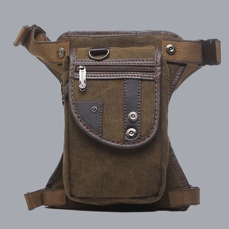 Mannen Taille Heuptasje Drop Leg Dijzak Motorrijder Nylon Canvas Militair/aanval Mannelijke Cross Body Heupriem Heuptassen - Zwart