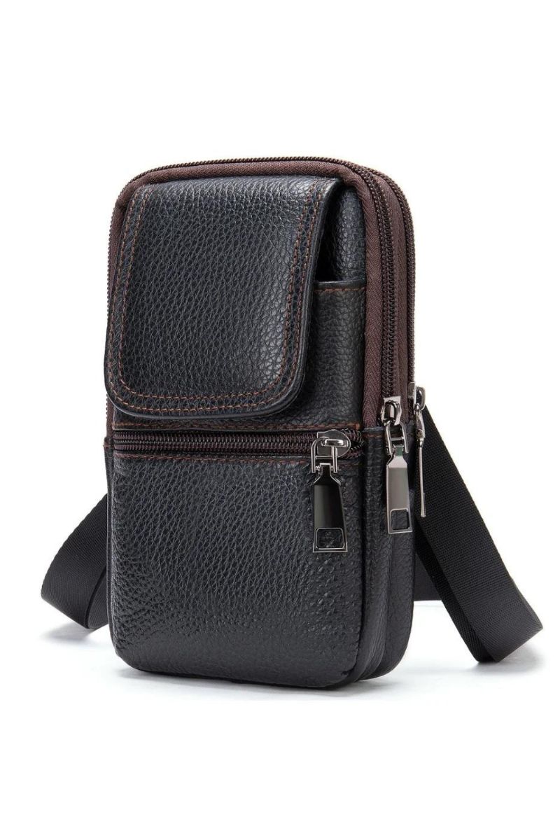 Mini-heuptas Van Echt Leer Voor Heren Crossbody