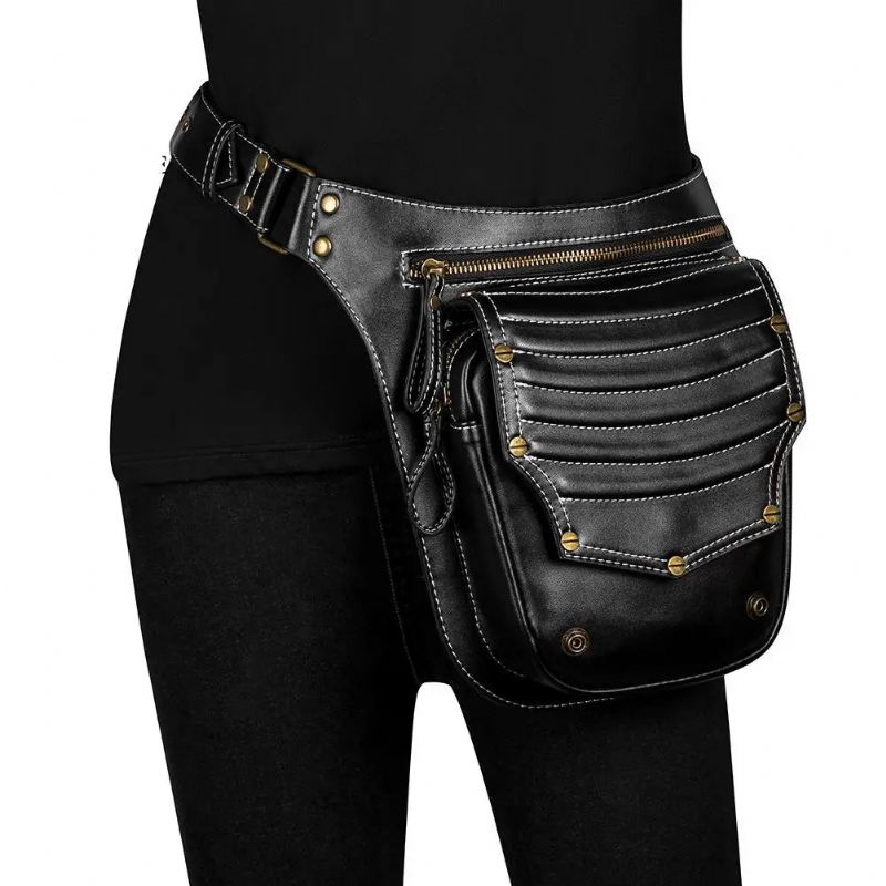 Punktas Dames Retro Outdoor Damestas Trend Messenger Bag Schoudertas Voor Heren Heuptasje Beenzak Buideltas Heuptas - Zwart