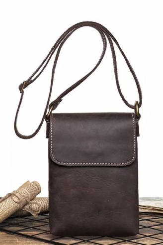 Retro Flip Zwarte Kleine Schoudertas Voor Heren Echt Leer Sling Crossbody Bags Minderheidsontwerp Man Eenvoudig