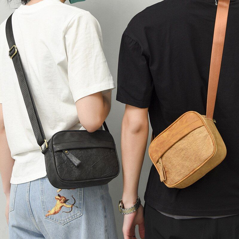 Unisex Vintage Crossbodytas Voor Mannen Milieuvriendelijke Materialen Handtas Multifunctionele Enkele Schouder - Zwart