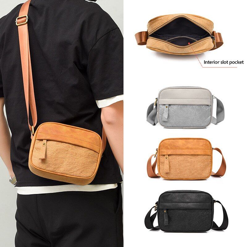 Unisex Vintage Crossbodytas Voor Mannen Milieuvriendelijke Materialen Handtas Multifunctionele Enkele Schouder - Zwart