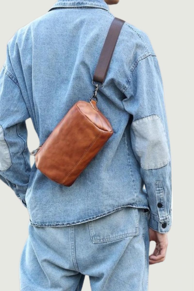 Vintage Echte Lederen Crossbody Tas Voor Mannen Vrouwen Cilindrische Schoudertas Ontwerper Kleine Messenger Bag - Bruin