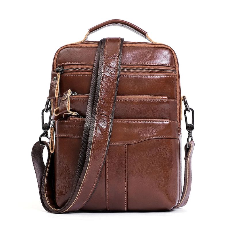 Vintage Heren Lederen Schoudertas Casual Handtas Voor Natuurlijk Leer Crossbody Messenger Flaptassen Mannelijk - Bruin