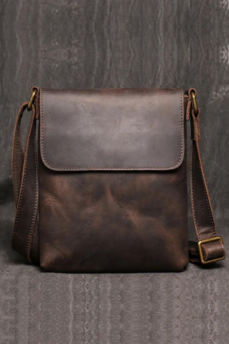 Vintage Schoudertas Eenvoudige Crossbody Tas Echt Lederen Herentas Ipad-tas Met Grote Capaciteit