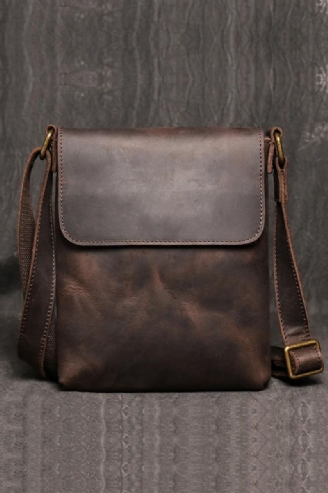 Vintage Schoudertas Eenvoudige Crossbody Tas Echt Lederen Herentas Ipad-tas Met Grote Capaciteit