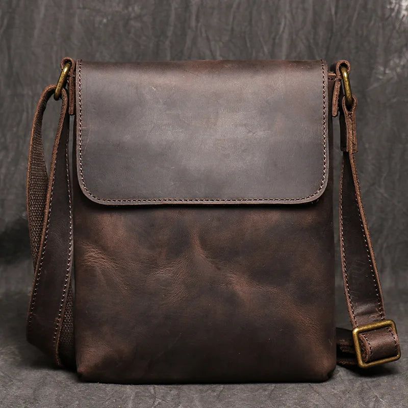 Vintage Schoudertas Eenvoudige Crossbody Tas Echt Lederen Herentas Ipad-tas Met Grote Capaciteit - Donkerbruin