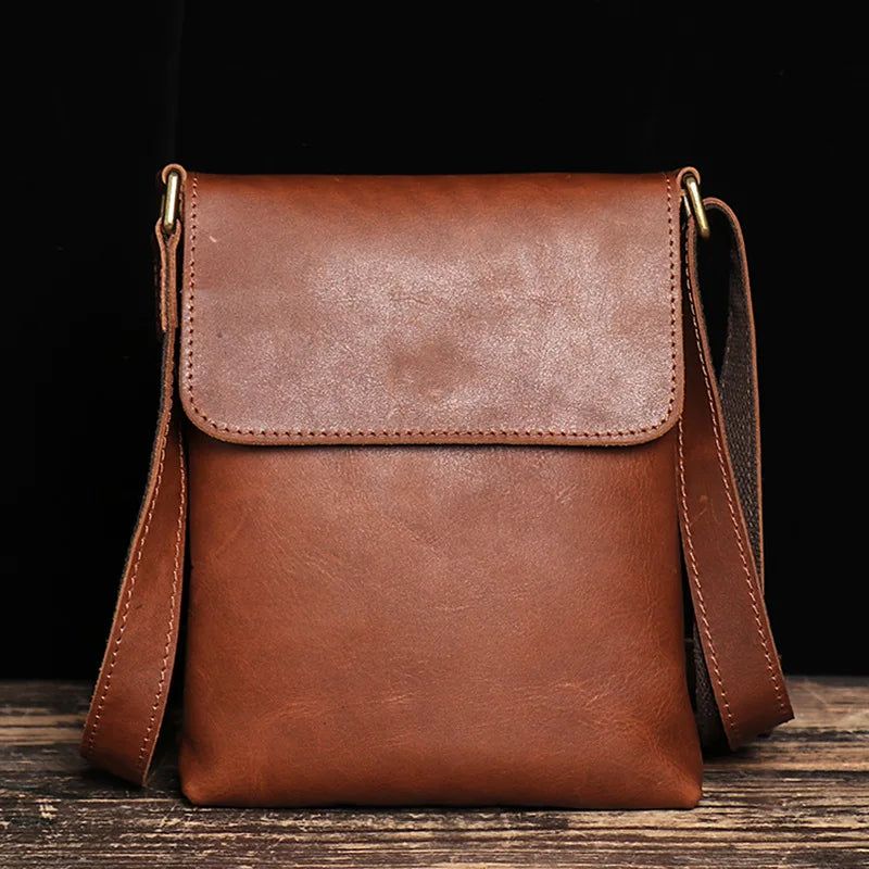 Vintage Schoudertas Eenvoudige Crossbody Tas Echt Lederen Herentas Ipad-tas Met Grote Capaciteit - Donkerbruin