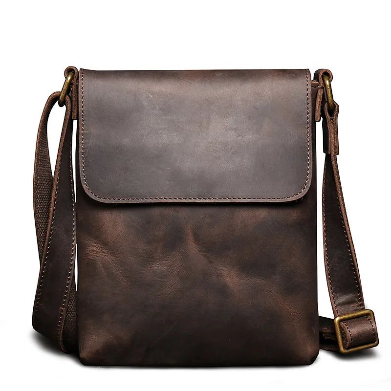 Vintage Schoudertas Eenvoudige Crossbody Tas Echt Lederen Herentas Ipad-tas Met Grote Capaciteit - Donkerbruin